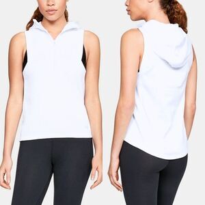New! UNDER ARMOUR Women's Half Zip Hooded Fleece Active Vest Moisture Wick White